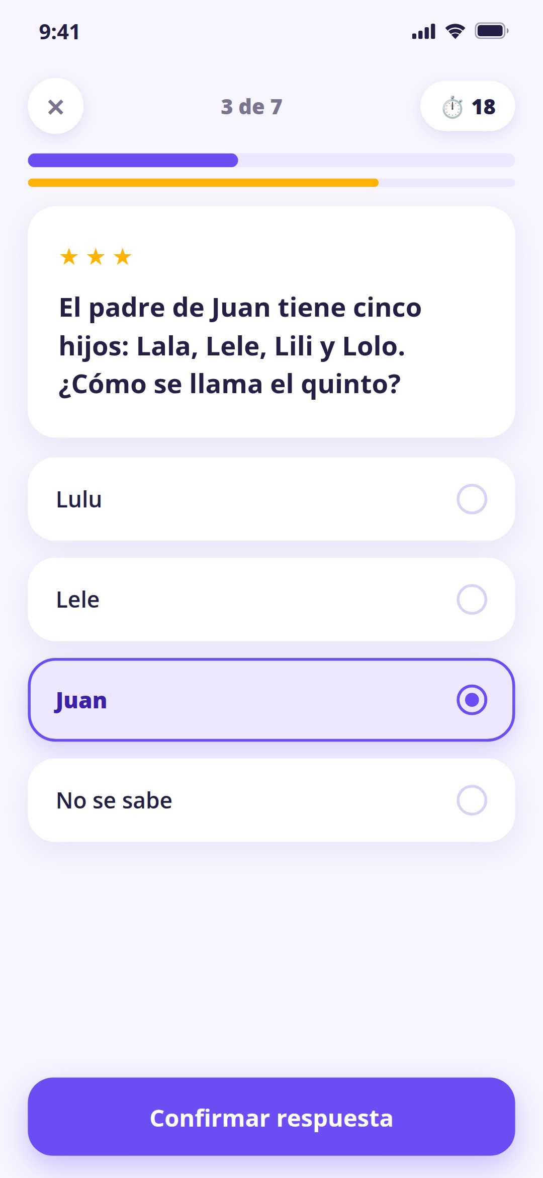 Partida de trivia en BrainTrain