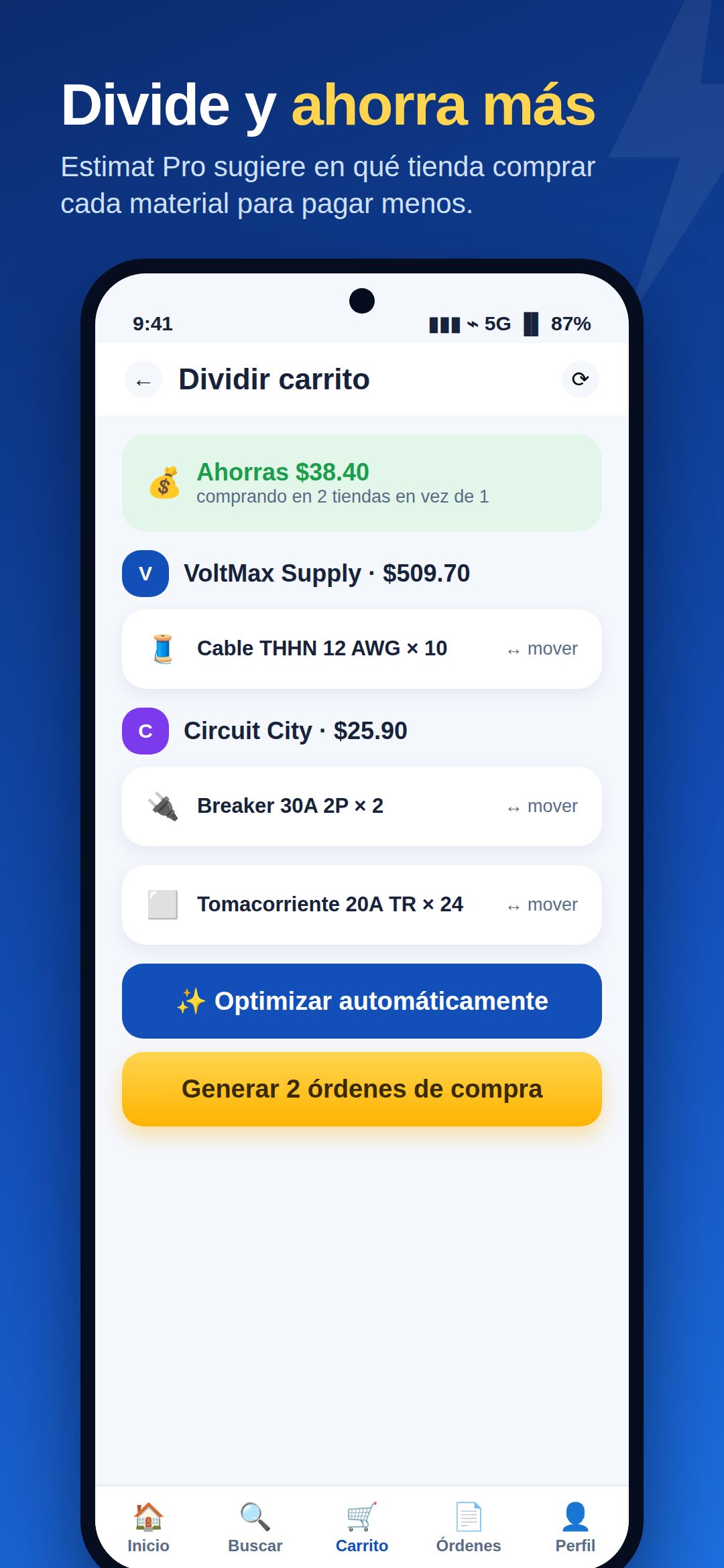 División inteligente del carrito entre tiendas