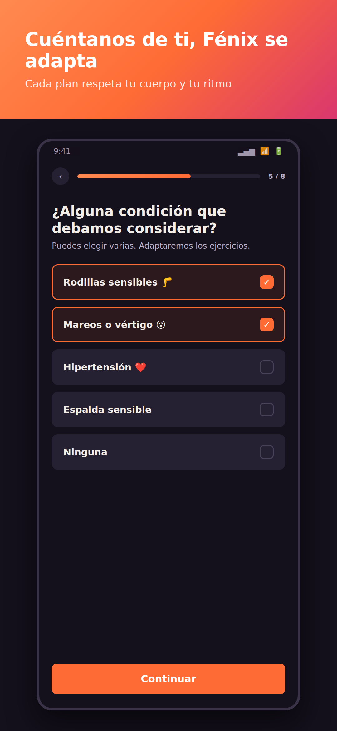 Fénix preguntando qué condiciones de salud debe cuidar al armar el plan