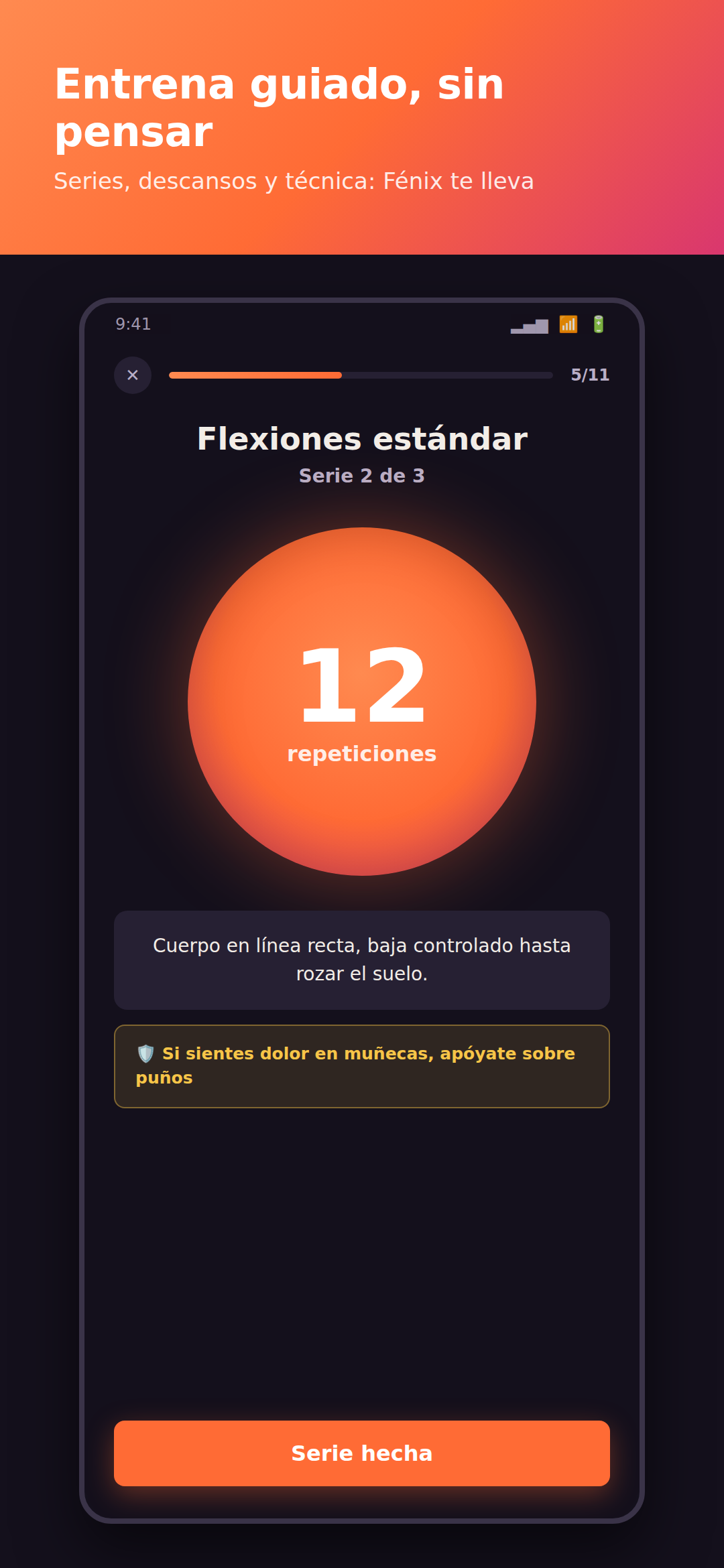 Reproductor de sesión de Fénix con temporizador y guía