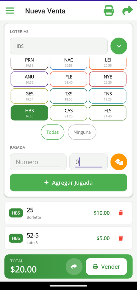 Ekran vant app la ak plizyè tiraj chwazi ak de jwèt chaje