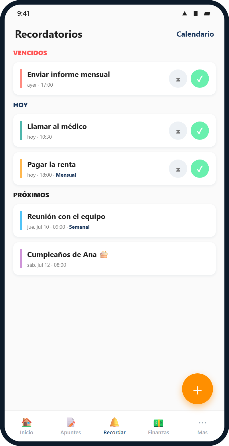 Recordatorios en Mi Apunte